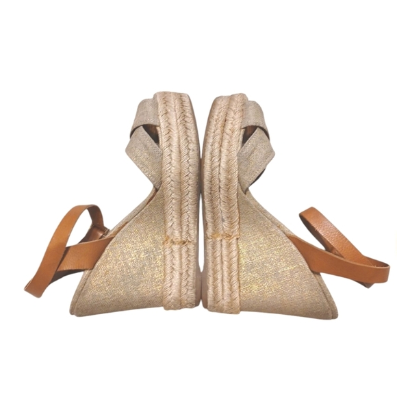 Tory Burch Espagrille Wedges Tan Open Toe Ankle Strap Sandals Size 9 B - Picture 2 of 13